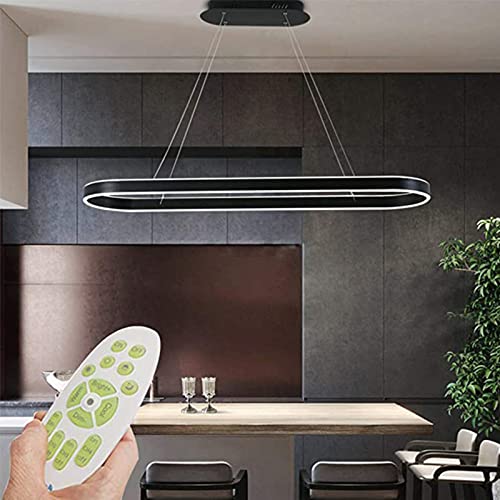 Modern LED Pendelleuchte Esstisch Hängelampe Licht Höhenverstellbar Bürolampe Küchenlampe Wohnzimmerlampe dimmbar mit Fernbedienung Wohnzimmer Esszimmer Dekor Hängeleuchte (L100cm 88W, Schwarz) von Bellastein