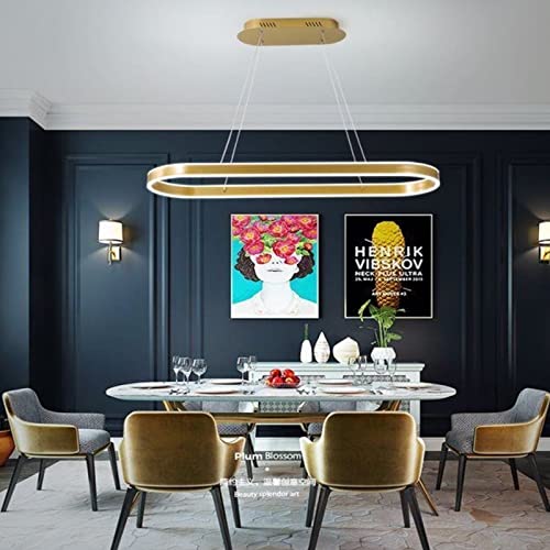 Modern LED Pendelleuchte Esstisch Hängelampe Licht Höhenverstellbar Bürolampe Küchenlampe Wohnzimmerlampe dimmbar mit Fernbedienung Wohnzimmer Esszimmer Dekor Hängeleuchte (L80cm 68W, Gold) von Bellastein