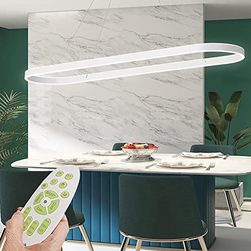 Modern LED Pendelleuchte Esstisch Hängelampe Licht Höhenverstellbar Bürolampe Küchenlampe Wohnzimmerlampe dimmbar mit Fernbedienung Wohnzimmer Esszimmer Dekor Hängeleuchte (Weiß, L100cm 88W) von Bellastein