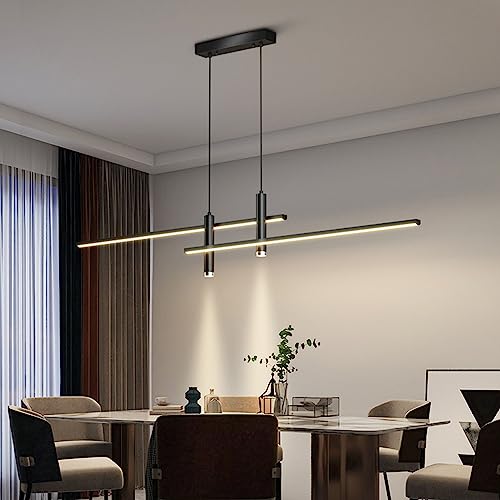 Moderne Esstisch Pendelleuchte LED Dimmbar Hängelampe Höhenverstellbar Kronleuchter mit Fernbedienung Hängeleuchte Wohnzimmer Lampe Wohnzimmer Küche Esszimmer Büro Deckenleuchte (Schwarz, L150cm) von Bellastein