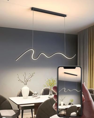 Moderne Hängeleuchte LED pendelleuchte esstisch dimmbare mit Fernbedienung Hängelampe Linear design höhenverstellbar küchenlampe hängend für esszimmer Küche büro Esstischlampe (Schwarz, L150cm) von Bellastein