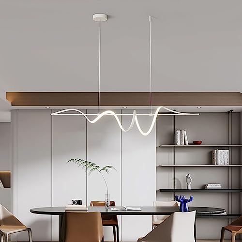 Moderne LED Esstisch Pendelleuchte Dimmbare Kreative Wohnzimmer Kronleuchter Linear Wave Leuchte Hängeleuchte 53W höhenverstellbare Deckenleuchte Geeignet für Bürokücheninsel Esszimmer (Weiß) von Bellastein
