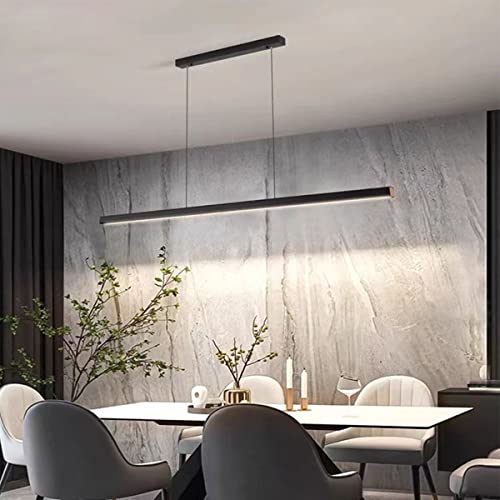 Moderne LED-Pendelleuchte, Licht Hängeleuchte mit Fernbedienung Pendelleuchte Linear Design Höhenverstellbare Kronleuchter Lampe für Esstisch Esszimmer Sekretär Küchenleuchte (schwarz, 80cm) von Bellastein