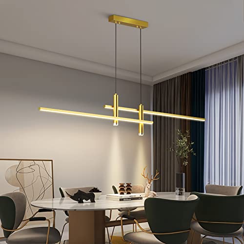 Bellastein Moderne LED Pendelleuchte Esstisch Hängelampe Dimmbar Mit Fernbedienung Esszimmer Hängeleuchte Esszimmerlampe Pendellampe Höhenverstellbar Kronleuchter für Büro Hängeleuchte (Gold, L120cm) von Bellastein