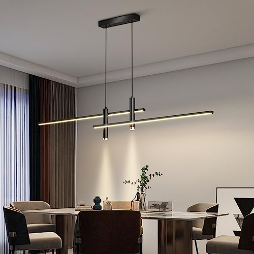 Moderne LED Pendelleuchte Esstisch Hängelampe Dimmbar Mit Fernbedienung Esszimmer Hängeleuchte Esszimmerlampe Pendellampe Höhenverstellbar Kronleuchter für Büro Hängeleuchte (Schwarz, L150cm) von Bellastein