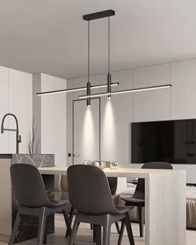 Moderne LED Pendelleuchte Esstisch Hängelampe Dimmbar Mit Fernbedienung Esszimmer Hängeleuchte Esszimmerlampe Pendellampe Höhenverstellbar Kronleuchter für Büro Hängeleuchte (Schwarz, L90cm) von Bellastein