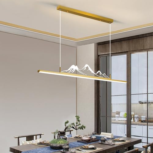 Moderne LED Pendelleuchte esstisch Dimmbar Kreative Mode Hängeleuchte Esszimmerlampe Linear Design Pendellampe Büro Kronleuchter mit Fernbedienung Hängelampe Küchen Esstischlampe (Gold, L100cm) von Bellastein