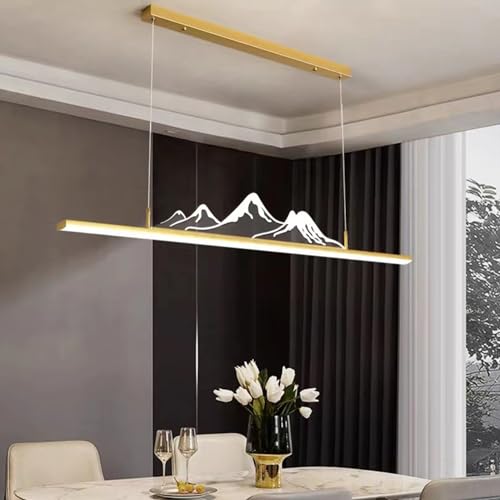 Moderne LED Pendelleuchte esstisch Dimmbar Kreative Mode Hängeleuchte Esszimmerlampe Linear Design Pendellampe Büro Kronleuchter mit Fernbedienung Hängelampe Küchen Esstischlampe (Gold, L120cm) von Bellastein