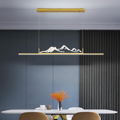Moderne LED Pendelleuchte esstisch Dimmbar Kreative Mode Hängeleuchte Esszimmerlampe Linear Design Pendellampe Büro Kronleuchter mit Fernbedienung Hängelampe Küchen Esstischlampe (Gold, L150cm) von Bellastein