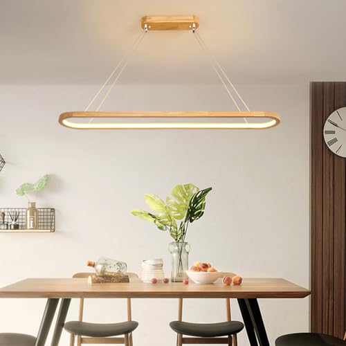 Bellastein Moderne LED Pendelleuchte esszimmer Holz dimmbar Hängeleuchte esstisch mit Fernbedienung Pendellampe Esszimmerlampe hängend Höhenverstellbar Büro Wohnzimmer Küche Holzlampe (Holz, 70cm) von Bellastein