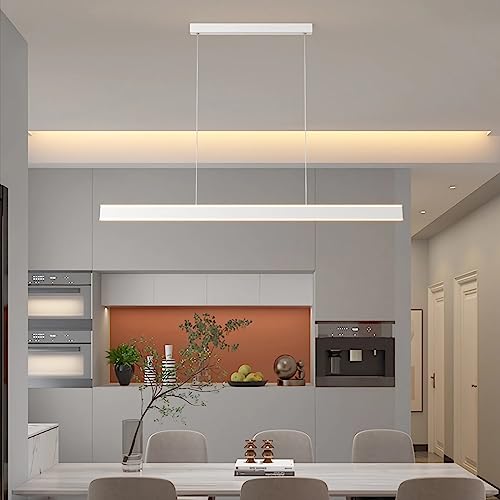 Moderne LED pendelleuchte esszimmer dimmbar hängelampe esstisch Linear design hängeleuchte mit Fernbedienung Kreative Design Esstischlampe, Moderne Hänge lampe für Wohnzimmer Küche (Weiß, L150cm) von Bellastein