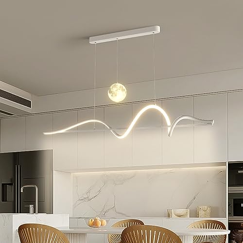 Moderne LED pendelleuchte esszimmer dimmbar hängelampe esstisch schwarz, mit Fernbedienung, Esstischlampe Hängend Kronleuchter für Küche Büro Pendellampe Beleuchtung Deckenleuchte (Weiß, L160cm) von Bellastein