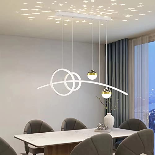 Pendelleuchte Esstisch, LED Hängeleuchte esstisch Pendelleuchte dimmbar mit Fernbedienung pendellampe höhenverstellbar Kronleuchter Lampe für Wohnzimmer Esszimmer Küche Büro (Weiß, L120cm) von Bellastein