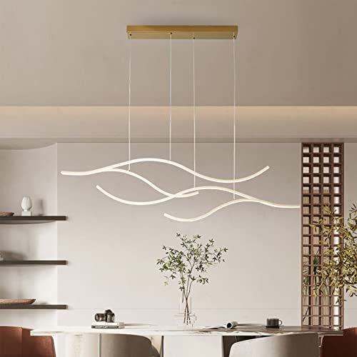 Pendelleuchte Esstisch Esstischlampe LED Modern Hängelampe, Dimmbare mit Fernbedienung Wellenförmig Design Wohnzimmerlampe Hängeleuchte Höhenverstellbar für Küche Büro Arbeitszimmer (Weiß, L120cm) von Bellastein