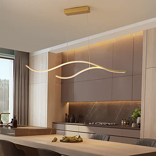 Pendelleuchte Esstisch Esstischlampe LED Modern Hängelampe, Dimmbare mit Fernbedienung Wellenförmig Design Wohnzimmerlampe Hängeleuchte Höhenverstellbar für Küche Büro Arbeitszimmer (Gold, L100cm) von Bellastein