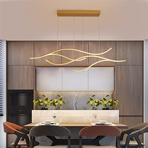 Pendelleuchte Esstisch Esstischlampe LED Modern Hängelampe, Dimmbare mit Fernbedienung Wellenförmig Design Wohnzimmerlampe Hängeleuchte Höhenverstellbar für Küche Büro Arbeitszimmer (Gold, L120cm) von Bellastein