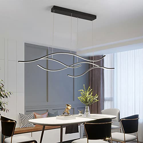 Pendelleuchte Esstisch Esstischlampe LED Modern Hängelampe, Dimmbare mit Fernbedienung Wellenförmig Design Wohnzimmerlampe Hängeleuchte Höhenverstellbar für Küche Büro Arbeitszimmer (schwarz, L120cm) von Bellastein