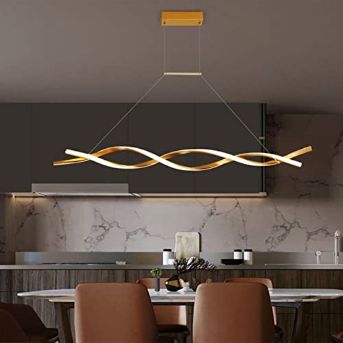 Pendelleuchte esstisch LED Dimmbar Wohnzimmer Hängelampe Modern Hängeleuchte mit Fernbedienung im Wellenförmig Design höhenverstellbar Innen Beleuchtung für Küche Büro Kronleuchter (Gold, 120cm) von Bellastein