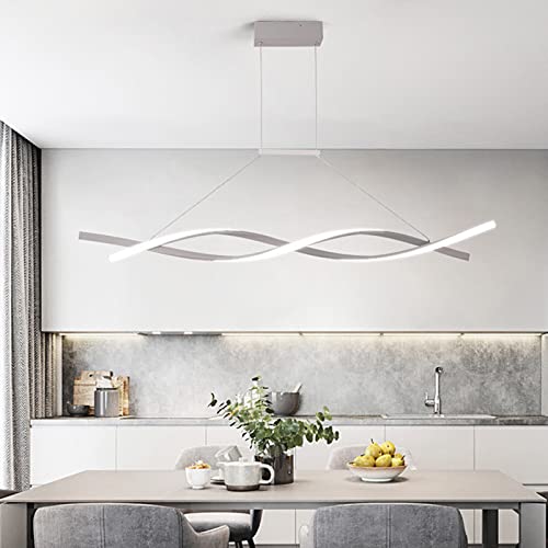 Pendelleuchte esstisch LED Dimmbar Wohnzimmer Hängelampe Modern Hängeleuchte mit Fernbedienung im Wellenförmig Design höhenverstellbar Innen Beleuchtung für Küche Büro Kronleuchter (Grau, 120cm) von Bellastein