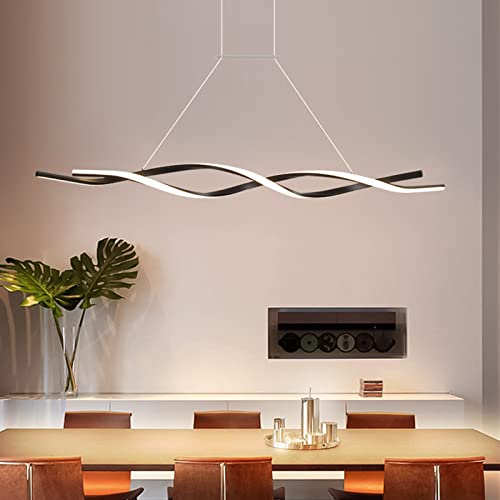 Pendelleuchte esstisch LED Dimmbar Wohnzimmer Hängelampe Modern Hängeleuchte mit Fernbedienung im Wellenförmig Design höhenverstellbar Innen Beleuchtung für Küche Büro Kronleuchter (Schwarz, 80cm) von Bellastein