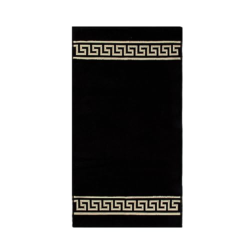 Badematte Badezimmerteppich Badteppich Duschmatte Badvorleger Duschvorleger griechisches Mäander Muster in Schwarz Gold mit Noppen - 100% Baumwolle rutschfest waschbar Fussbodenheizung - 50x90 cm von Belle Arti
