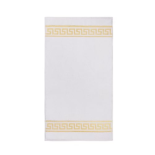 Badematte Badezimmerteppich Badteppich Duschmatte Badvorleger Duschvorleger griechisches Mäander Muster in beige gold mit Noppen - 100% Baumwolle rutschfest waschbar Fussbodenheizung - weiss, 50x90 cm von Belle Arti