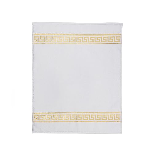Badematte Badezimmerteppich Badteppich Duschmatte Badvorleger Duschvorleger griechisches Mäander Muster in weiss gold mit Noppen - 100% Baumwolle rutschfest waschbar Fussbodenheizung - weiss, 50x60 cm von Belle Arti