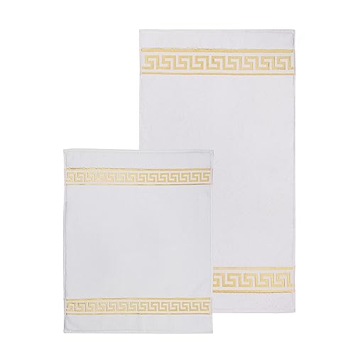 Badematte Badezimmerteppich Badteppich Duschmatte Badvorleger Set 2 teilig griechisches Mäander Muster in Weiss Gold mit Noppen - 100% Baumwolle rutschfest waschbar Fussbodenheizung - 2er Set Badematte Badezimmerteppich Badteppich Duschmatte Badvorleger Set 2 teilig griechisches Mäander Muster in Weiss Gold mit Noppen - 100% Baumwolle rutschfest waschbar Fussbodenheizung - 2er Set von Belle Arti