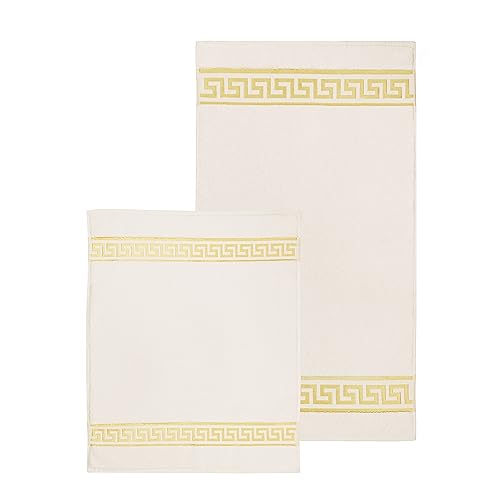 Badematte Badezimmerteppich Badteppich Duschmatte Badvorleger Set 2 teilig griechisches Mäander Muster in beige Creme Gold mit Noppen - 100% Baumwolle rutschfest waschbar Fussbodenheizung - 2er Set Badematte Badezimmerteppich Badteppich Duschmatte Badvorleger Set 2 teilig griechisches Mäander Muster in beige Creme Gold mit Noppen - 100% Baumwolle rutschfest waschbar Fussbodenheizung - 2er Set von Belle Arti