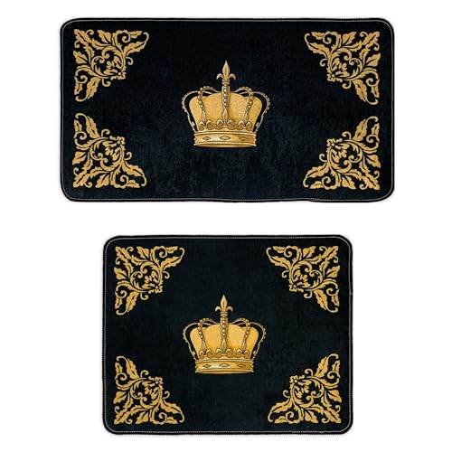 Badezimmerteppich Badematte Duschmatte Badvorleger Duschvorleger Fußmatte Krone Muster Set 2 teilig in schwarz Gold - rutschfest waschbar Fussbodenheizung geeignet flauschig - 2er SET, Design3: Krone Badezimmerteppich Badematte Duschmatte Badvorleger Duschvorleger Fußmatte Krone Muster Set 2 teilig in schwarz Gold - rutschfest waschbar Fussbodenheizung geeignet flauschig - 2er SET, Design3: Krone von Belle Arti