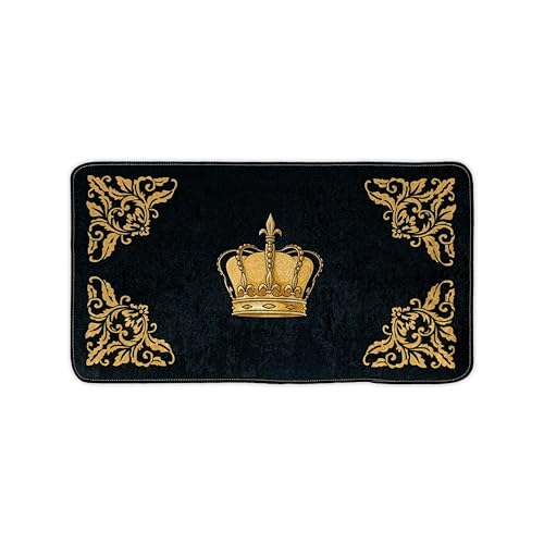 Badezimmerteppich Badematte Duschmatte Badvorleger Duschvorleger Fußmatte Krone Muster in schwarz Gold - rutschfest waschbar Fussbodenheizung geeignet flauschig - 50 x 90 cm, Design3: Krone Badezimmerteppich Badematte Duschmatte Badvorleger Duschvorleger Fußmatte Krone Muster in schwarz Gold - rutschfest waschbar Fussbodenheizung geeignet flauschig - 50 x 90 cm, Design3: Krone von Belle Arti