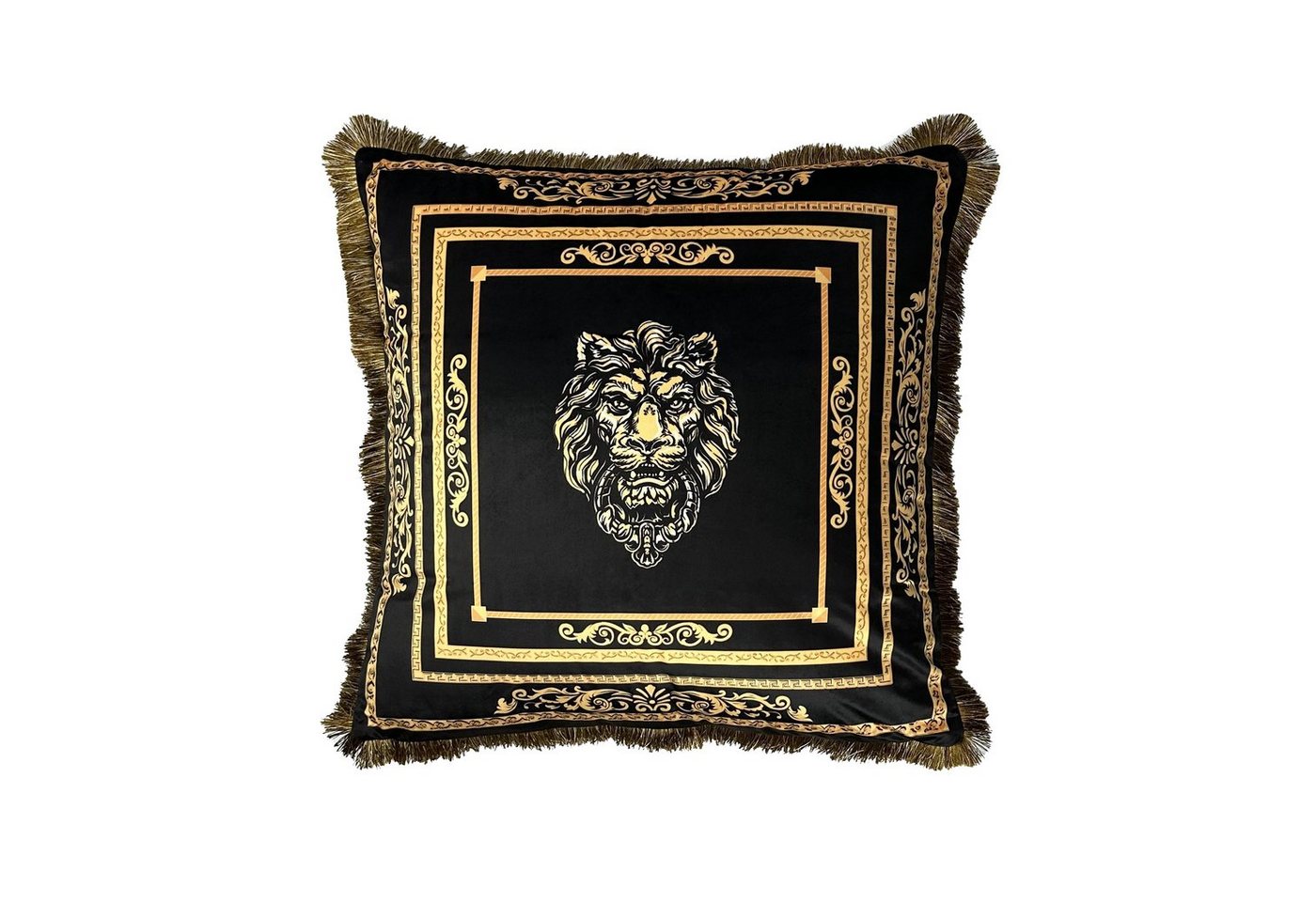 Belle Arti Dekokissen Kissen Zierkissen Sofa Samt 2er Set schwarz gold mit Bezug und Füllung, Sofakissen, Couchkissen, Rückenkissen, Löwenkopf, Löwe, Krone von Belle Arti