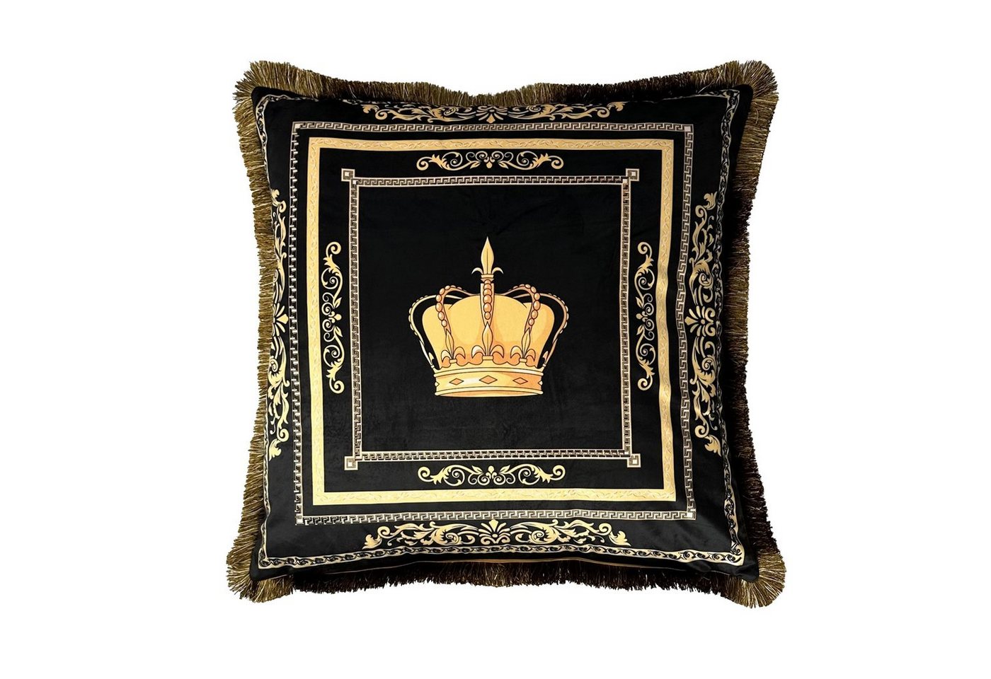 Belle Arti Dekokissen Kissen Zierkissen Sofa Samt 2er Set schwarz gold mit Bezug und Füllung, Sofakissen, Couchkissen, Rückenkissen, Löwenkopf, Löwe, Krone von Belle Arti