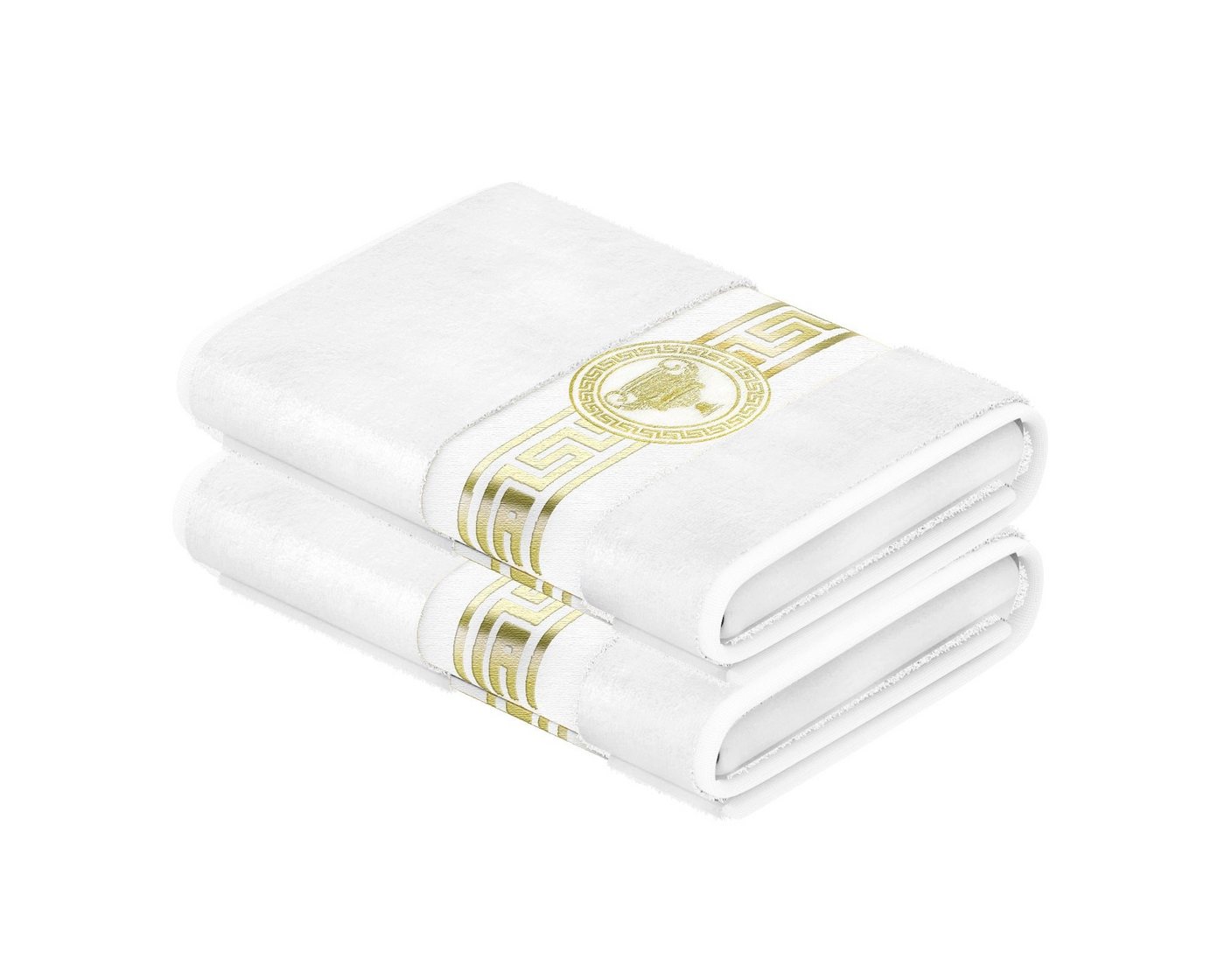 Belle Arti Handtücher Gästehandtücher Badetücher Duschtücher Saunatücher Mäander Amphore Set, (2-St), schwarz weiss, gold hochwertig eingestickt Baumwolle weich saugstark von Belle Arti