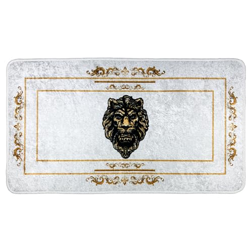 Belle Arti Löwe Badezimmerteppich Badematte Duschmatte Badvorleger Duschvorleger Löwenkopf Motiv in Weiss Gold - rutschfest waschbar orientalisch - Design 4: Löwe Weiss, 50 x 90 cm von Belle Arti