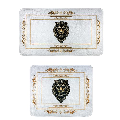 Belle Arti Löwe Badezimmerteppich Badematte Duschmatte Badvorleger Duschvorleger Set 2 teilig Löwenkopf Motiv in Weiss Gold - rutschfest waschbar - Design 4: Löwe Weiss, 2er Set Belle Arti Löwe Badezimmerteppich Badematte Duschmatte Badvorleger Duschvorleger Set 2 teilig Löwenkopf Motiv in Weiss Gold - rutschfest waschbar - Design 4: Löwe Weiss, 2er Set von Belle Arti