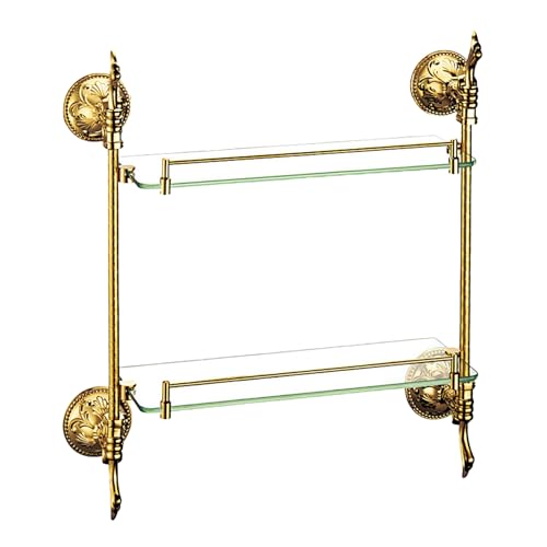 Belle Arti Luxus Wandregal Glasregal Badregal Badablage Glasplatte 1- oder 2-stöckig mit Halterung aus Messing Vintage in Gold Optik - Wandmontage - pflegeleicht und rostfrei (2-Etagen) von Belle Arti