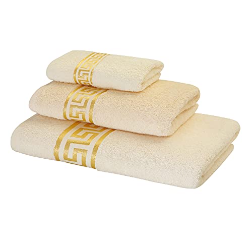 Belle Arti Premium Mäander Handtücher Duschtücher Gästetücher Flauschige Frottee Baumwolle (3er Set - 30x50 + 50x100 + 70x140 cm, beige) von Belle Arti