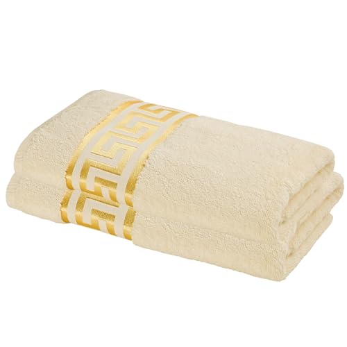 Belle Arti Premium Mäander Handtücher Duschtücher Gästetücher Flauschige Frottee Baumwolle (beige, 2er Set - 100 x 150 cm) von Belle Arti