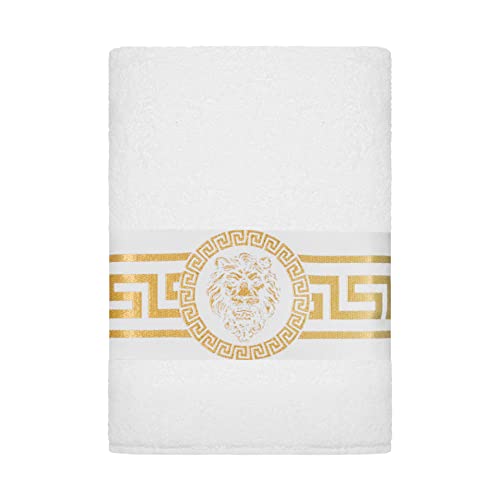 Belle Arti Premium Mäander Löwen & Amphore Handtücher Duschtücher Gästetücher Saunatücher Flauschige Frottee Baumwolle in verschiedenen Größen in Weiss und schwarz (50 x 100 cm, Weiss) von Belle Arti