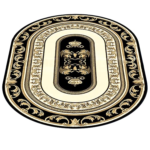Belle Arti Ovaler Teppich Wohnzimmer Flur Schlafzimmer Wohnzimmerteppich Kurzflor schwarz Gold - Mäander Pegasus Design 100% Viskose Seidenglanz Antirutsch Antiallergisch Ökotex - 152x230 cm, Oval von Belle Arti