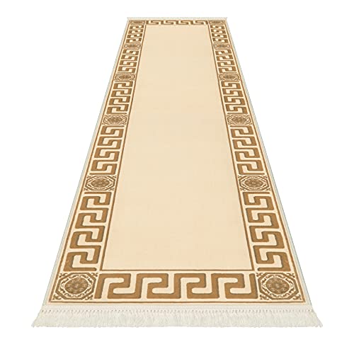 Belle Arti Premium Mäander Teppich aus 100% Viskose im Meander Design Carpet Größen 641 (beige, 80 x 300 cm) von Belle Arti