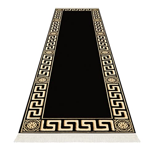 Belle Arti Premium Mäander Teppich aus 100% Viskose im Meander Design Carpet Größen 641 (schwarz, 80 x 300 cm) von Belle Arti