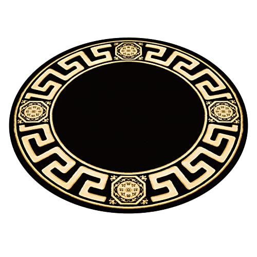 Belle Arti Runder Teppich Wohnzimmer Schlafzimmer Flur Mäander Muster Kurzflor 150 Durchmesser in schwarz Gold - rutschfest weich antiallergisch 100% Viskose - 150 cm, Rund von Belle Arti