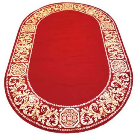 Belle Arti Premium Wohnzimmer Mäander Teppich Rund Läufer Oval aus 100% Viskose im Mäander Design Flur Carpet in verschiedenen Varianten und Größen 541 (rot, Oval - 152 x 230 cm) von Belle Arti