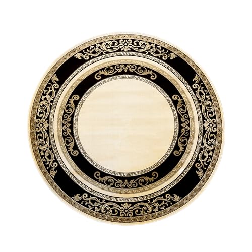 Belle Arti Runder Teppich Wohnzimmer Schlafzimmer Rund Kurzflor in Schwarz Gold Florenz - rutschfest, antiallergisch, 100% Viskose - 200 cm, Runde Form von Belle Arti