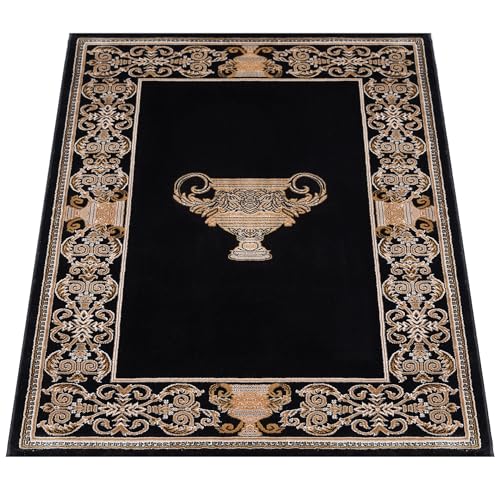 Belle Arti Teppich Orientteppich Wohnzimmer in Schwarz Gold mit Griechischem Mäander Amphore Muster Kurzflor - orientalisch antik edel rutschfest antiallergisch 100% Polyester (66 x 110 cm) von Belle Arti