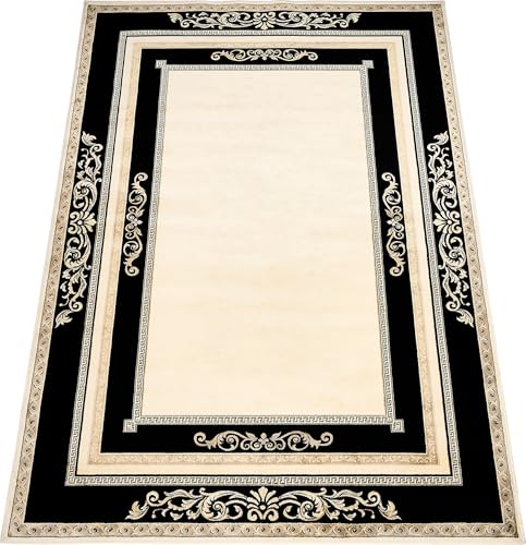 Belle Arti Teppich Wohnzimmer Schlafzimmer Esszimmer Wohnzimmerteppich Kurzflor in Schwarz Gold Florenz - rutschfest, antiallergisch, 100% Viskose - 67 x 105 cm, Rechteckig von Belle Arti