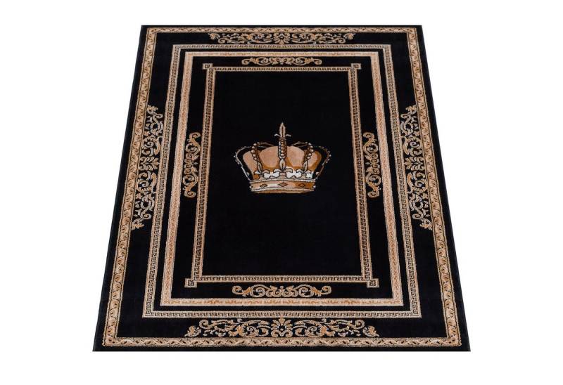 Belle Arti Teppich Teppich Wohnzimmer Wohnzimmerteppich schwarz gold Motiv Royal Krone, orientalisch, Kurzflor, Flauschig, Rutschfest, Mäander Muster von Belle Arti