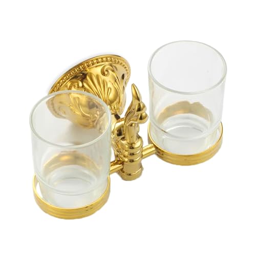 Zahnputzbecherhalter Zahnbürstenhalter Wandhalterung für Zahnputzbecher Halterung für Badutensilien aus Messing mit Glas - rostfrei, Wandmontage (Design 1: Esclusivo) von Belle Arti